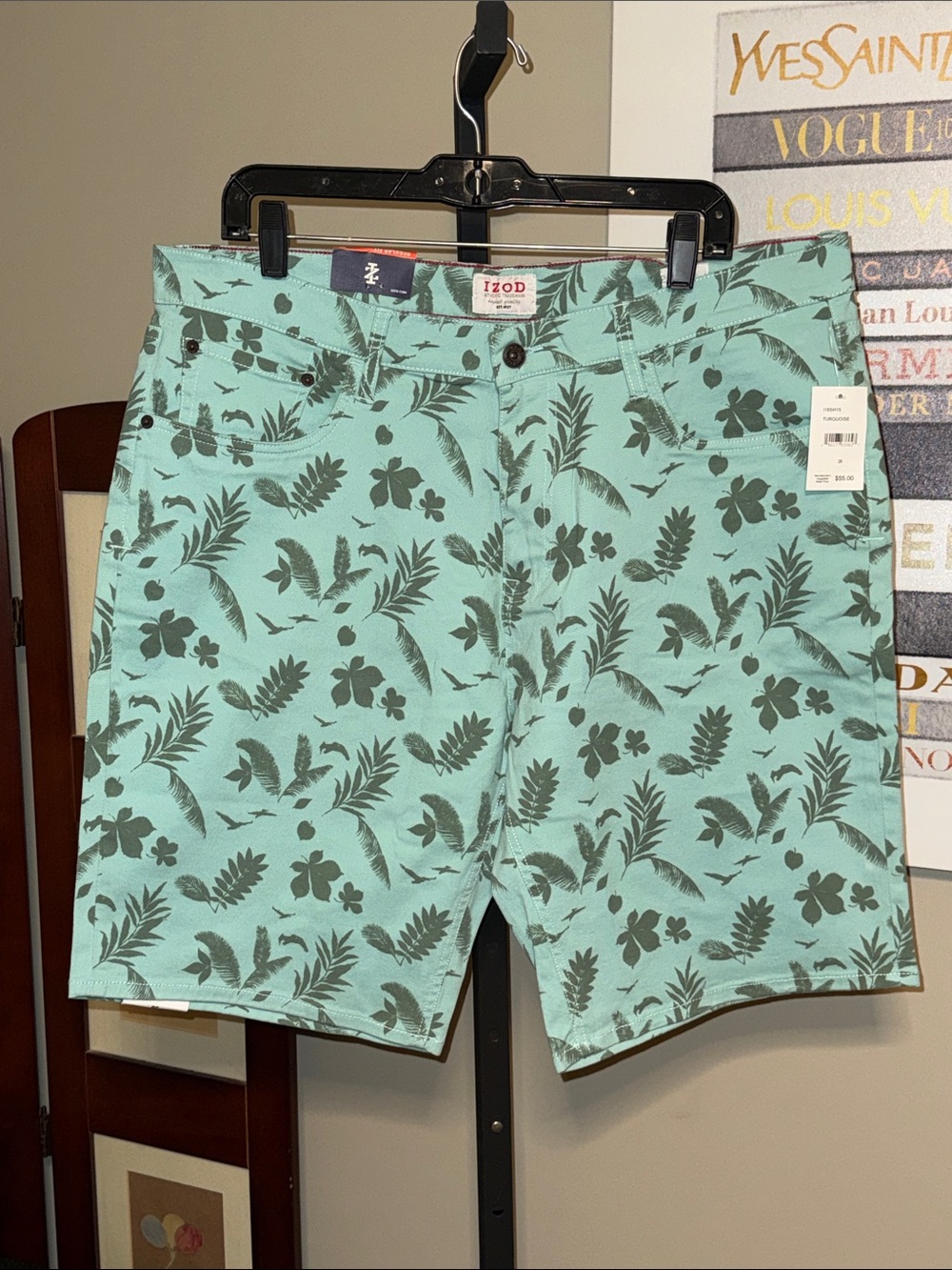 Izod Mint Green Comfort Stretch Tropical Print Chino Shorts